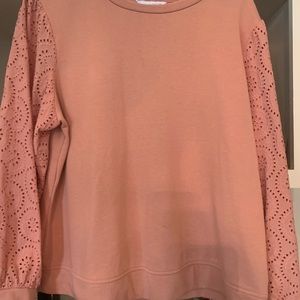 Liz Claiborne peach sweatshirt with lace sleeves. Size XXL